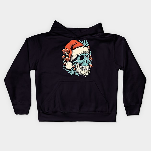Santa Claus Skull with Fungi Kids Hoodie by podtuts